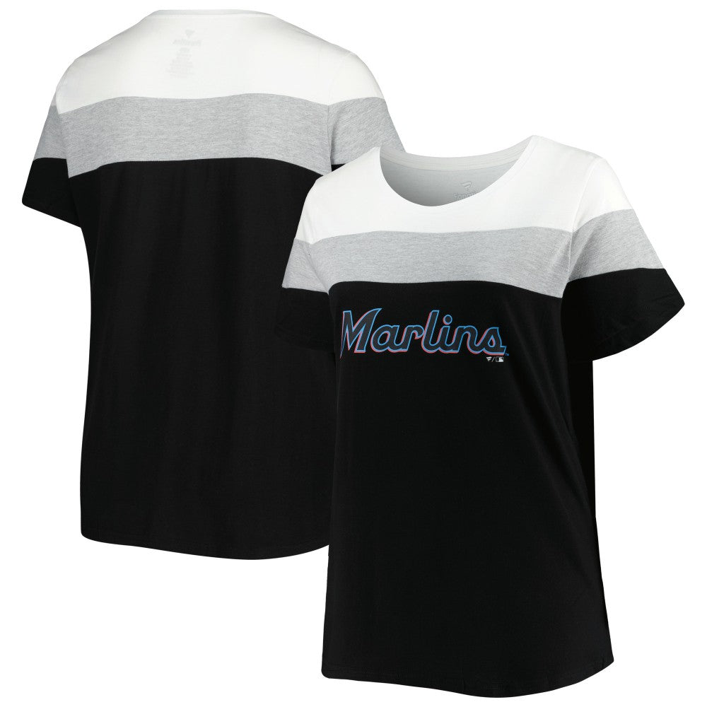 Miami Marlins Women's Plus Size Colorblock T-Shirt - White/Black