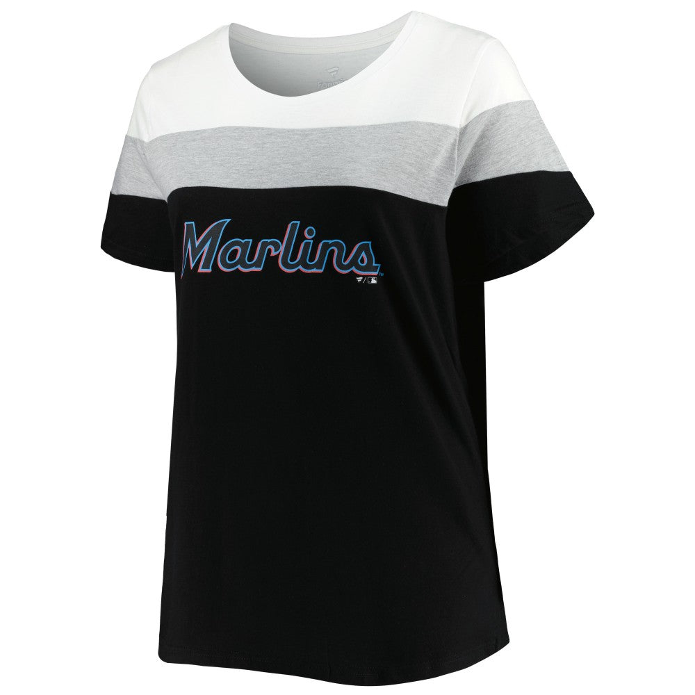 Miami Marlins Women's Plus Size Colorblock T-Shirt - White/Black