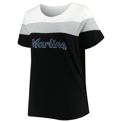 Miami Marlins Women's Plus Size Colorblock T-Shirt - White/Black