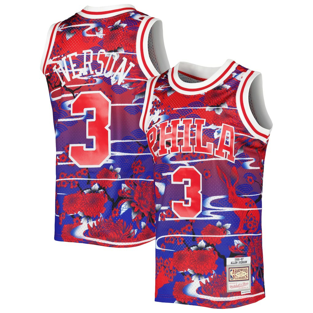 Allen Iverson Philadelphia 76ers 1996/97 Hardwood Classics Lunar New Year Swingman Jersey - Red | Mitchell & Ness for sale