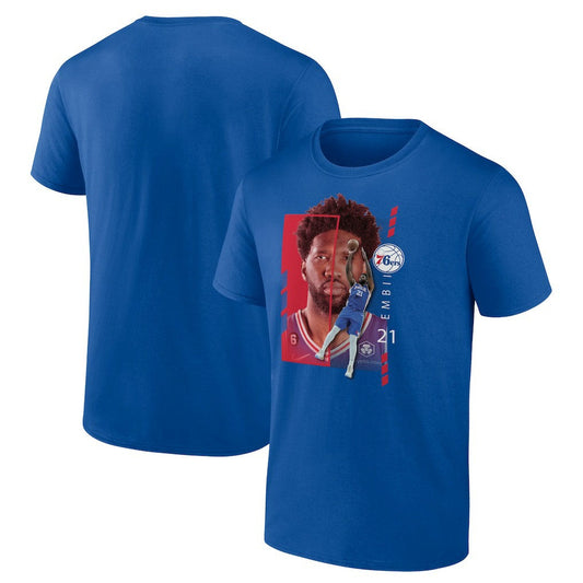 Joel Embiid Philadelphia 76ers Player Name & Number Jump Pass T-shirt - Royal shop