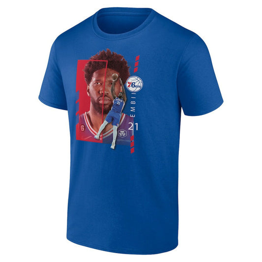 Joel Embiid Philadelphia 76ers Player Name & Number Jump Pass T-shirt - Royal shop