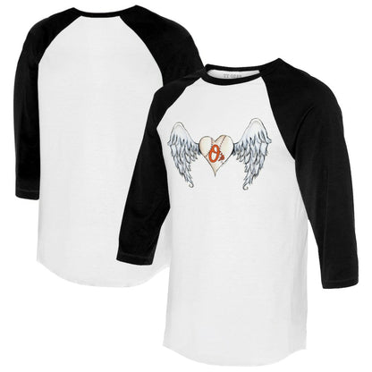 Baltimore Orioles Tiny Turnip Women's Angel Wings 3/4-Sleeve Raglan T-Shirt - White/Black
