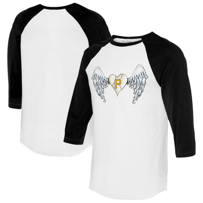 Pittsburgh Pirates Tiny Turnip Women's Angel Wings 3/4-Sleeve Raglan T-Shirt - White/Black