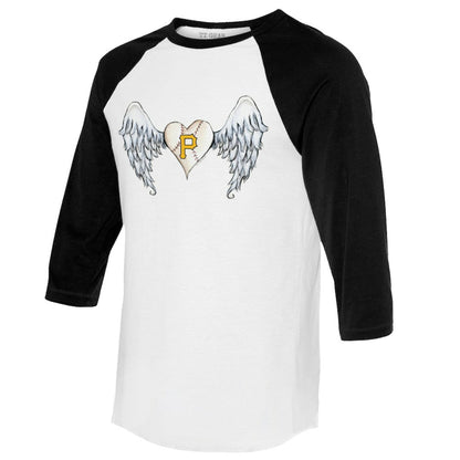 Pittsburgh Pirates Tiny Turnip Women's Angel Wings 3/4-Sleeve Raglan T-Shirt - White/Black