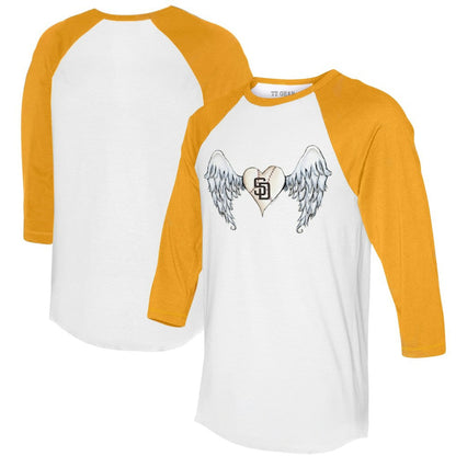 San Diego Padres Tiny Turnip Women's Angel Wings 3/4-Sleeve Raglan T-Shirt - White/Gold