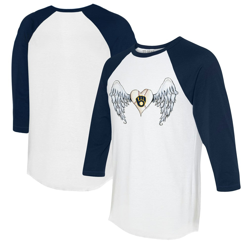 Milwaukee Brewers Tiny Turnip Women's Angel Wings 3/4-Sleeve Raglan T-Shirt - White/Navy