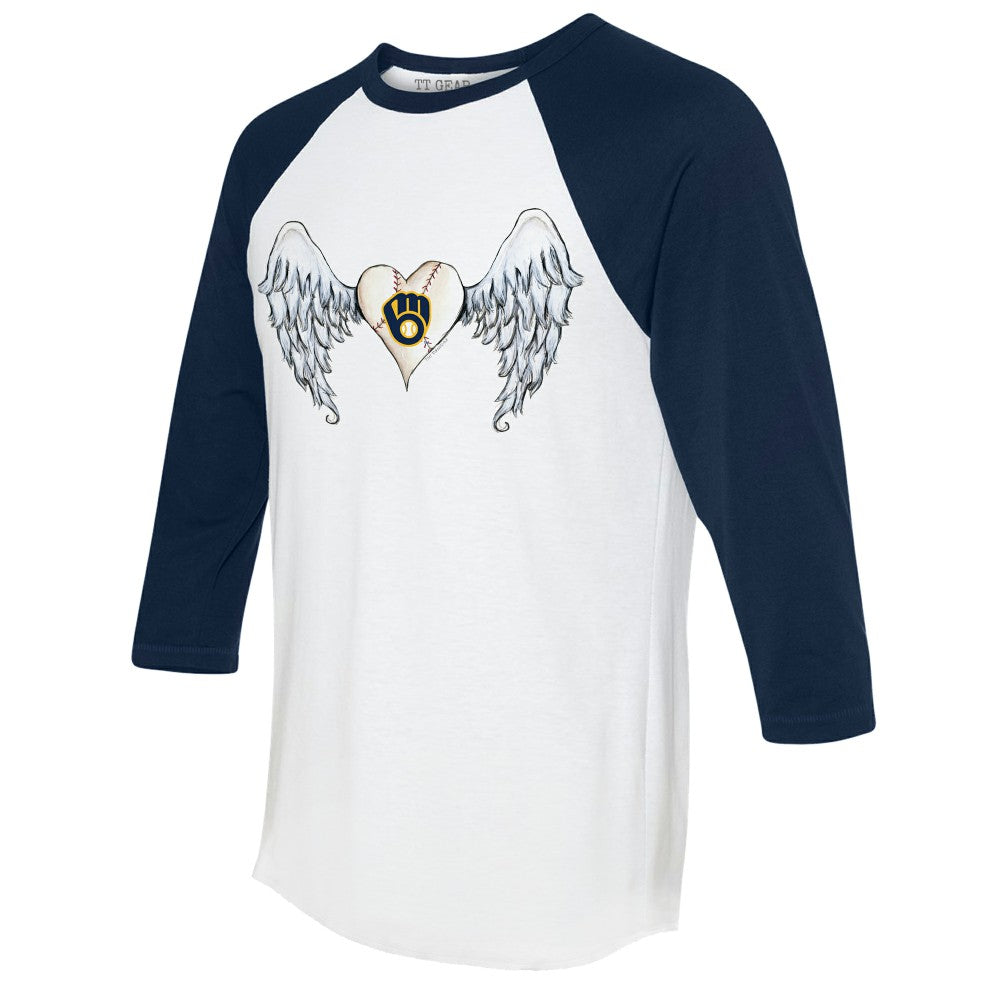 Milwaukee Brewers Tiny Turnip Women's Angel Wings 3/4-Sleeve Raglan T-Shirt - White/Navy