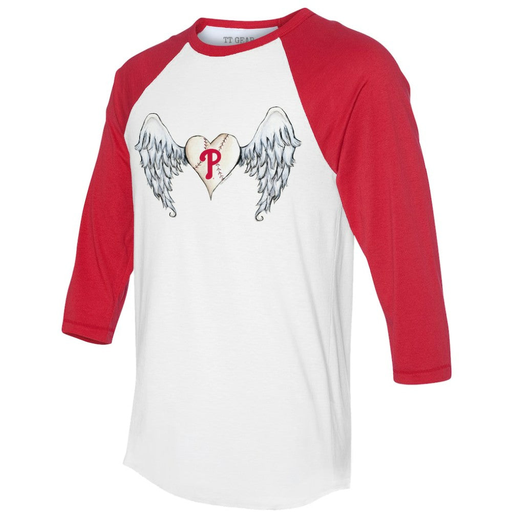 Philadelphia Phillies Tiny Turnip Women's Angel Wings 3/4-Sleeve Raglan T-Shirt - White/Red