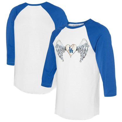 Los Angeles Dodgers Tiny Turnip Women's Angel Wings 3/4-Sleeve Raglan T-Shirt - White/Royal