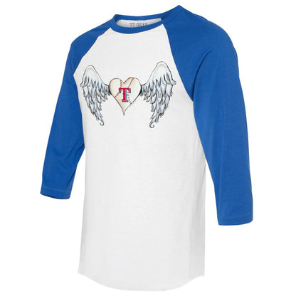 Texas Rangers Tiny Turnip Women's Angel Wings 3/4-Sleeve Raglan T-Shirt - White/Royal
