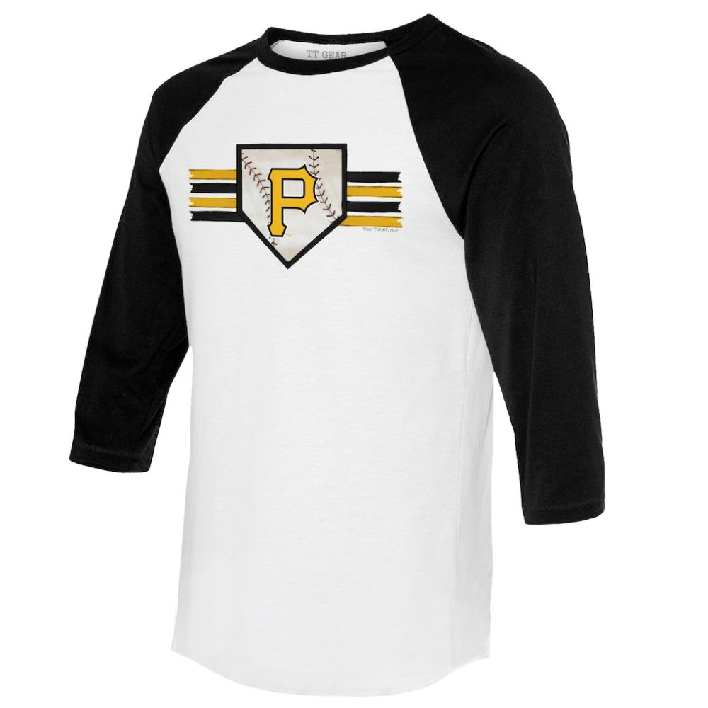 Pittsburgh Pirates Tiny Turnip Women's Base Stripe 3/4-Sleeve Raglan T-Shirt - White/Black