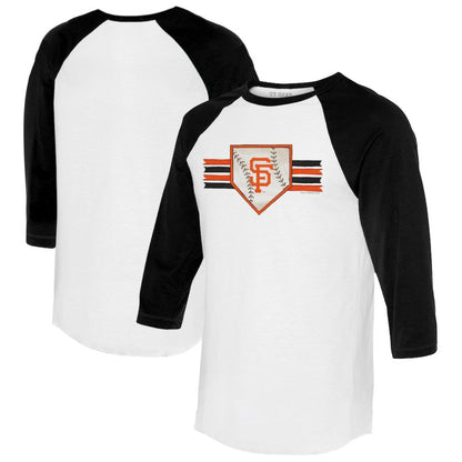 San Francisco Giants Tiny Turnip Women's Base Stripe 3/4-Sleeve Raglan T-Shirt - White/Black