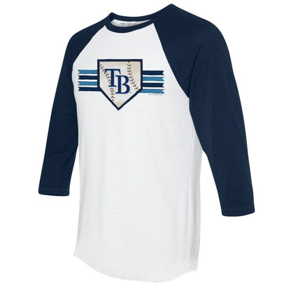Tampa Bay Rays Tiny Turnip Women's Base Stripe 3/4-Sleeve Raglan T-Shirt - White/Navy