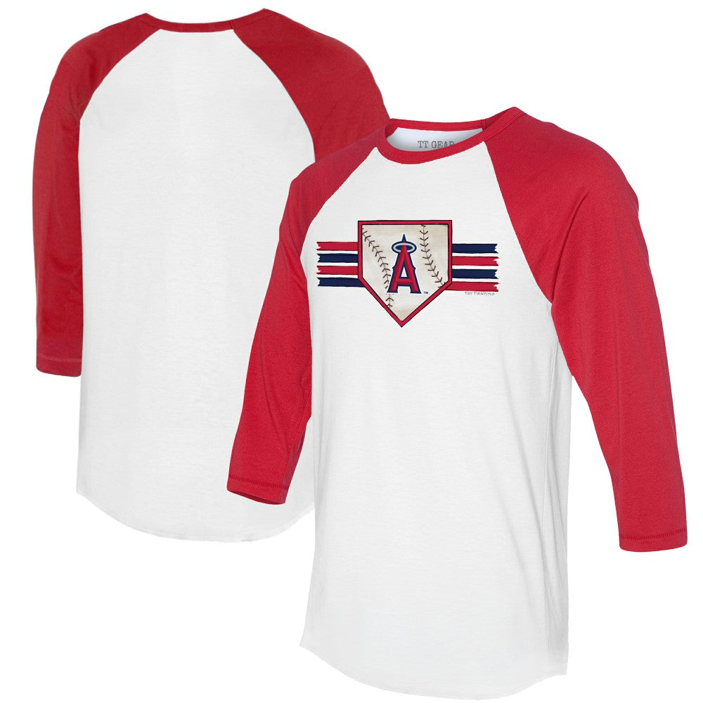 Los Angeles Angels Tiny Turnip Women's Base Stripe 3/4-Sleeve Raglan T-Shirt - White/Red
