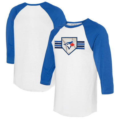 Toronto Blue Jays Tiny Turnip Women's Base Stripe 3/4-Sleeve Raglan T-Shirt - White/Royal