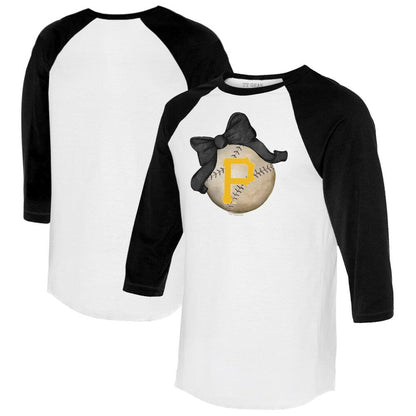 Pittsburgh Pirates Tiny Turnip Women's Baseball Bow 3/4-Sleeve Raglan T-Shirt - White/Black