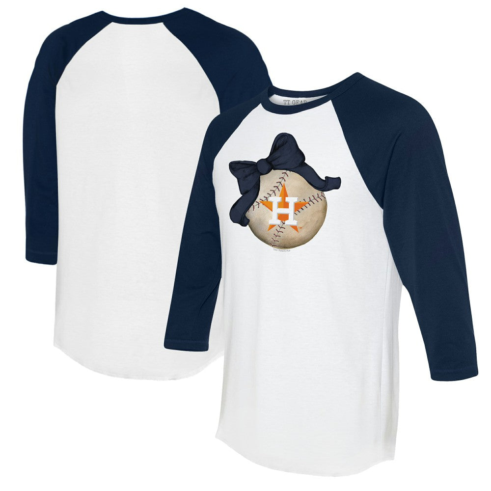 Houston Astros Tiny Turnip Women's Baseball Bow 3/4-Sleeve Raglan T-Shirt - White/Navy