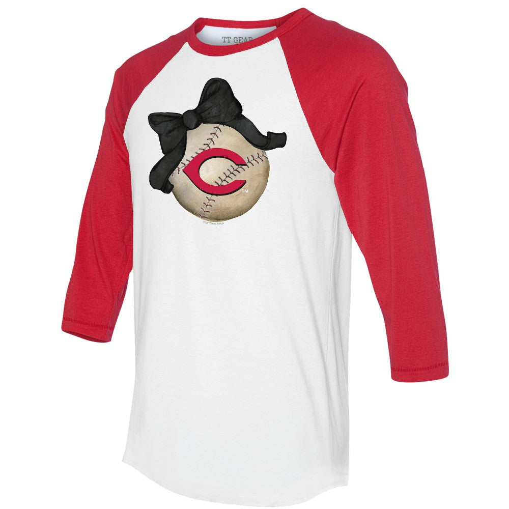 Cincinnati Reds Tiny Turnip Women's Baseball Bow 3/4-Sleeve Raglan T-Shirt - White/Red