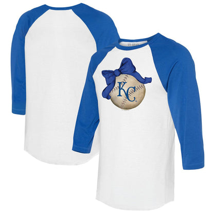 Kansas City Royals Tiny Turnip Women's Baseball Bow 3/4-Sleeve Raglan T-Shirt - White/Royal