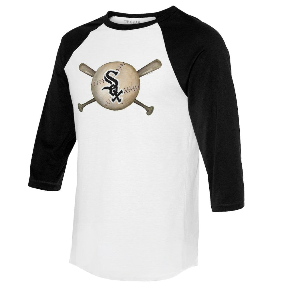 Chicago White Sox Tiny Turnip Women's Baseball Cross Bats 3/4-Sleeve Raglan T-Shirt - White/Black