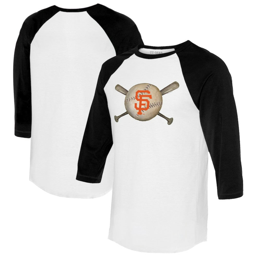 San Francisco Giants Tiny Turnip Women's Baseball Cross Bats 3/4-Sleeve Raglan T-Shirt - White/Black