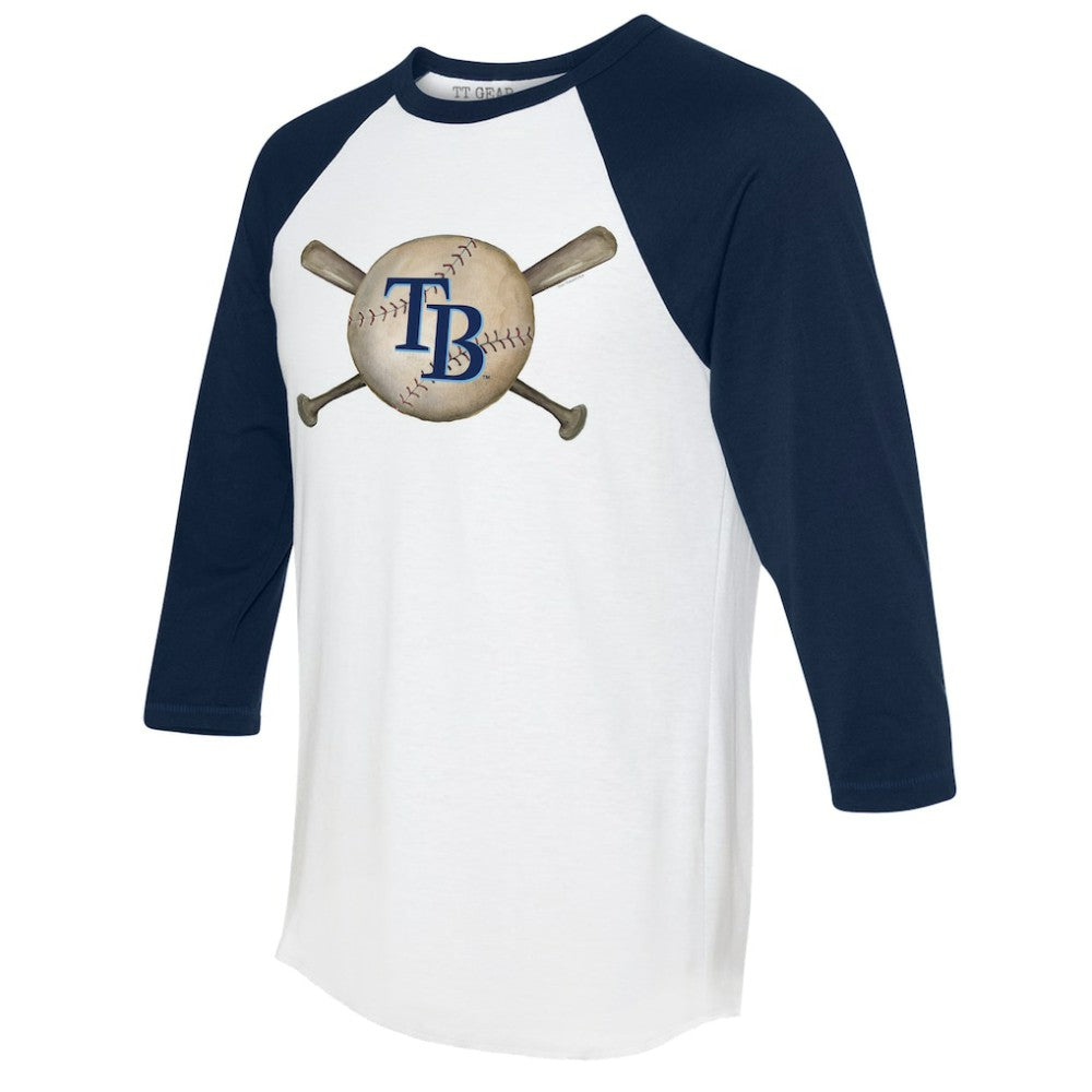 Tampa Bay Rays Tiny Turnip Women's Baseball Cross Bats 3/4-Sleeve Raglan T-Shirt - White/Navy