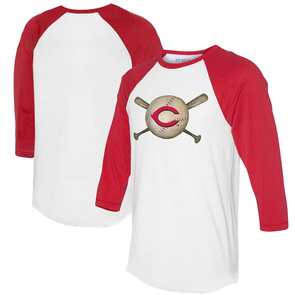 Cincinnati Reds Tiny Turnip Women's Baseball Cross Bats 3/4-Sleeve Raglan T-Shirt - White/Red