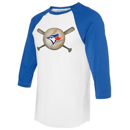 Toronto Blue Jays Tiny Turnip Women's Baseball Cross Bats 3/4-Sleeve Raglan T-Shirt - White/Royal