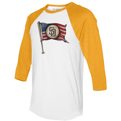 San Diego Padres Tiny Turnip Women's Baseball Flag 3/4-Sleeve Raglan T-Shirt - White/Gold