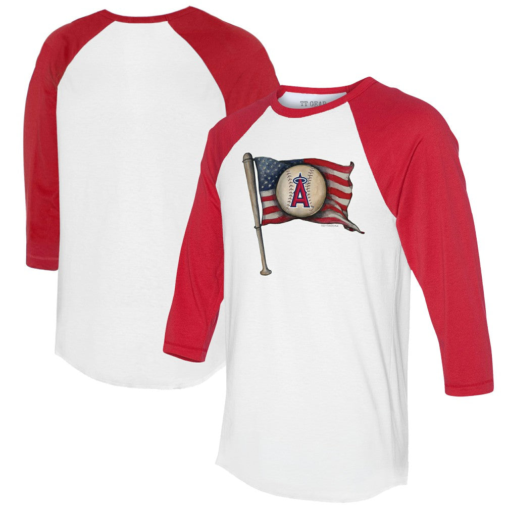 Los Angeles Angels Tiny Turnip Women's Baseball Flag 3/4-Sleeve Raglan T-Shirt - White/Red