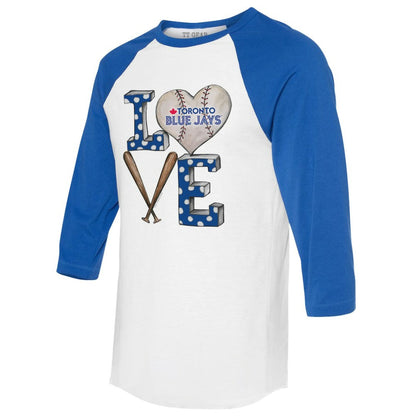 Toronto Blue Jays Tiny Turnip Women's Baseball Love Raglan 3/4-Sleeve T-Shirt - White/Royal