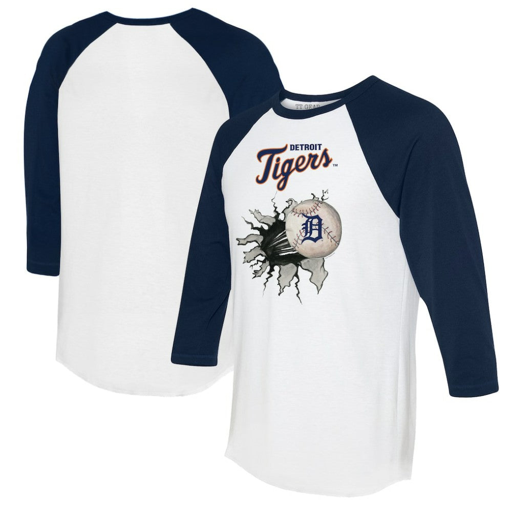 Detroit Tigers Tiny Turnip Women's Baseball Tear 3/4-Sleeve Raglan T-Shirt - White/Navy