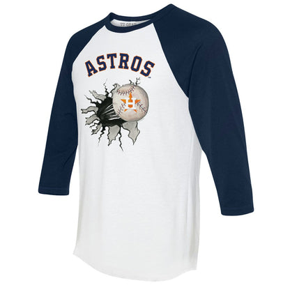 Houston Astros Tiny Turnip Women's Baseball Tear 3/4-Sleeve Raglan T-Shirt - White/Navy