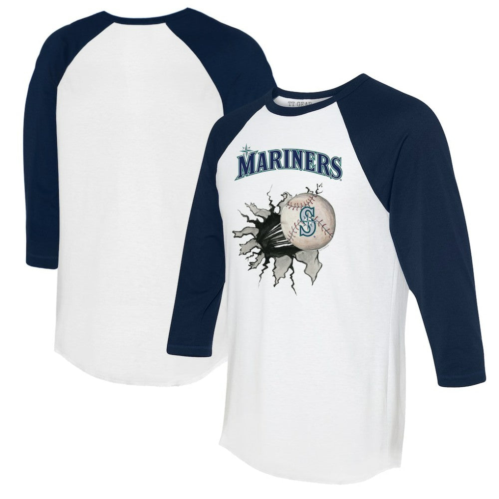Seattle Mariners Tiny Turnip Women's Baseball Tear 3/4-Sleeve Raglan T-Shirt - White/Navy