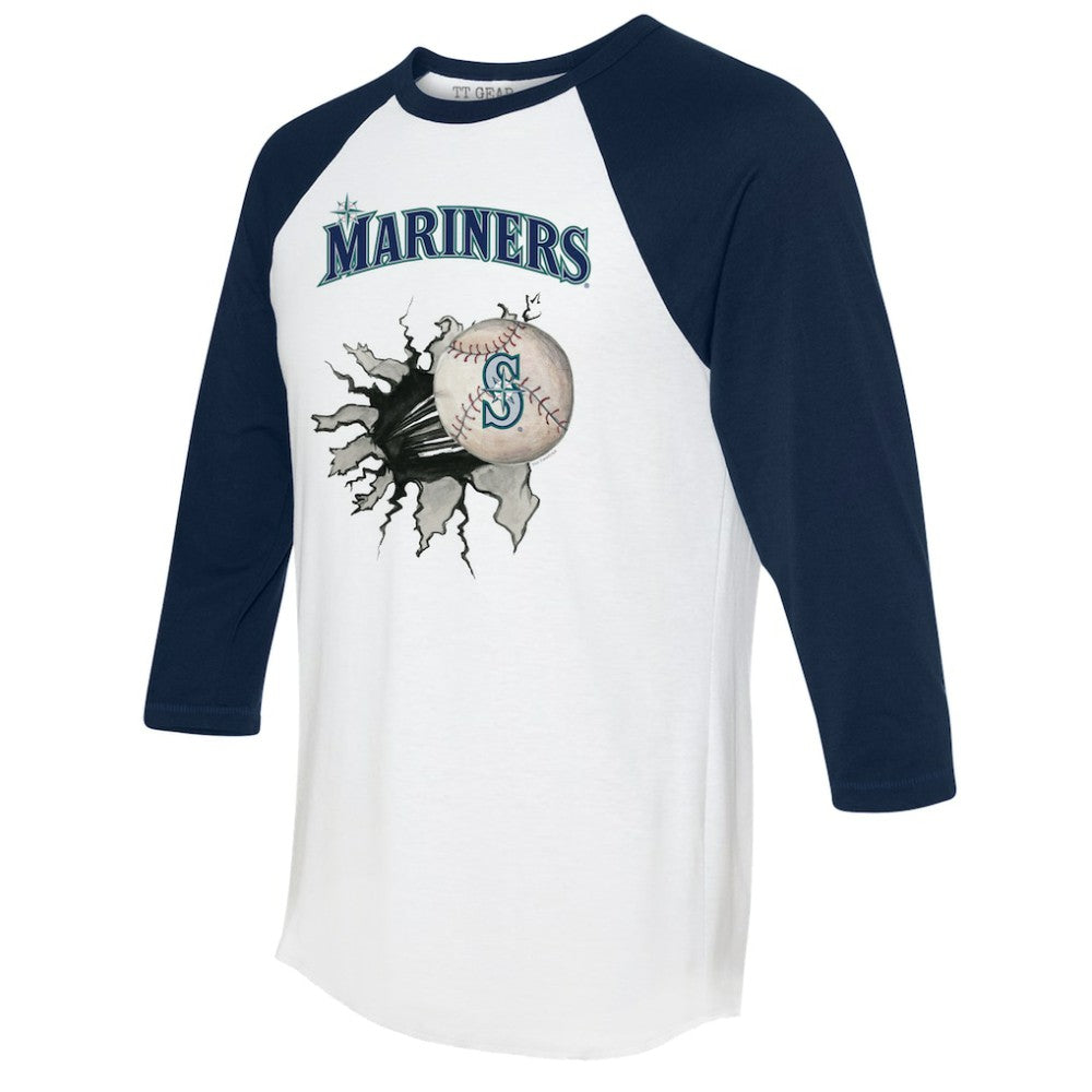 Seattle Mariners Tiny Turnip Women's Baseball Tear 3/4-Sleeve Raglan T-Shirt - White/Navy