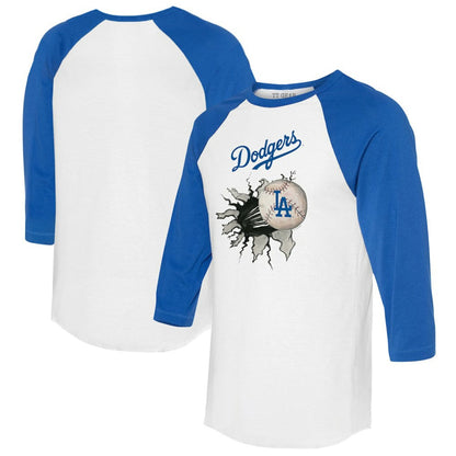 Los Angeles Dodgers Tiny Turnip Women's Baseball Tear 3/4-Sleeve Raglan T-Shirt - White/Royal
