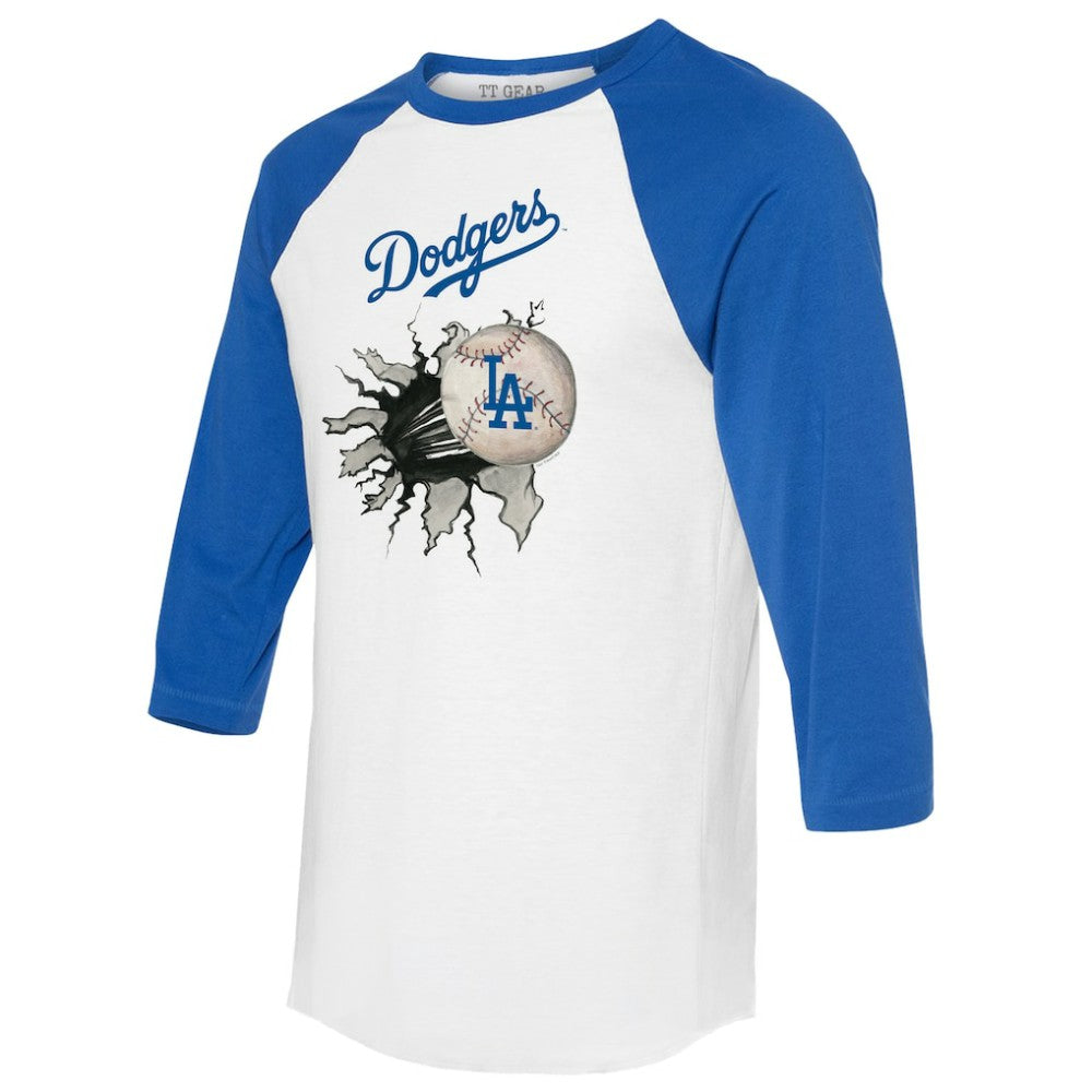 Los Angeles Dodgers Tiny Turnip Women's Baseball Tear 3/4-Sleeve Raglan T-Shirt - White/Royal