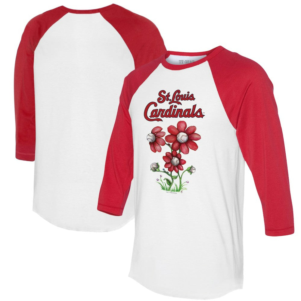 St. Louis Cardinals Tiny Turnip Women's Blooming Baseballs 3/4-Sleeve Raglan T-Shirt - White/Red
