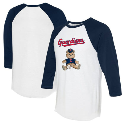 Cleveland Guardians Tiny Turnip Women's Teddy Boy 3/4-Sleeve Raglan T-Shirt - White/Navy