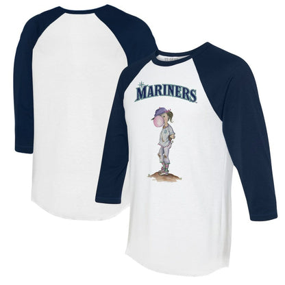 Seattle Mariners Tiny Turnip Women's Bubbles 3/4-Sleeve Raglan T-Shirt - White/Navy