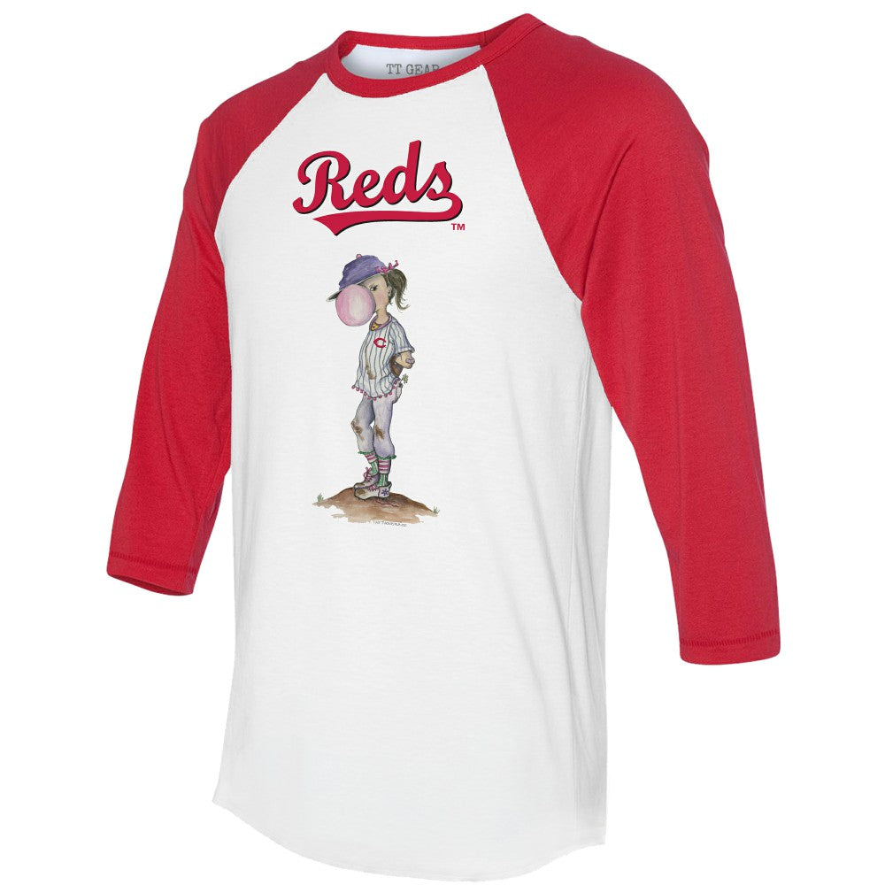 Cincinnati Reds Tiny Turnip Women's Bubbles 3/4-Sleeve Raglan T-Shirt - White/Red