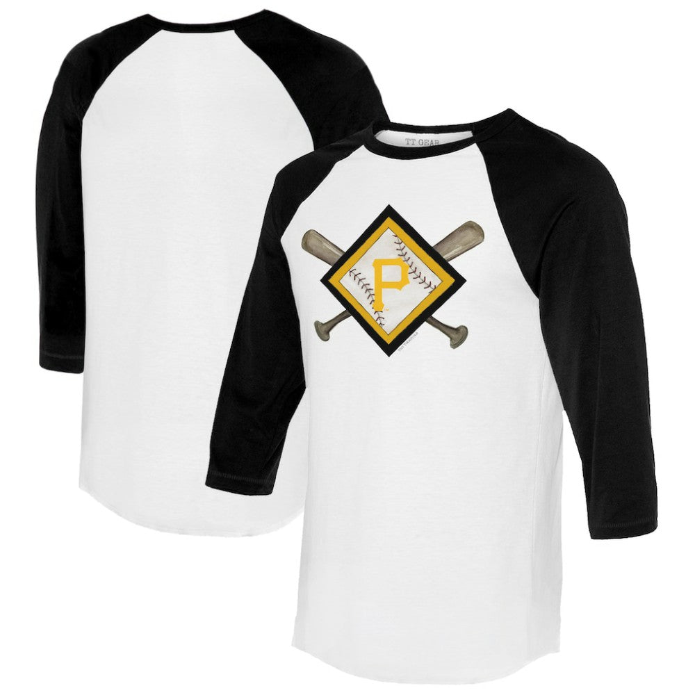 Pittsburgh Pirates Tiny Turnip Women's Diamond Cross Bats 3/4-Sleeve Raglan T-Shirt - White/Black