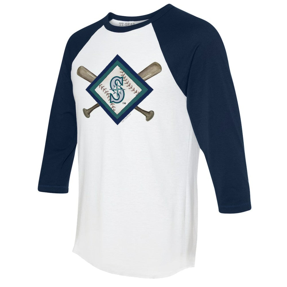 Seattle Mariners Tiny Turnip Women's Diamond Cross Bats 3/4-Sleeve Raglan T-Shirt - White/Navy