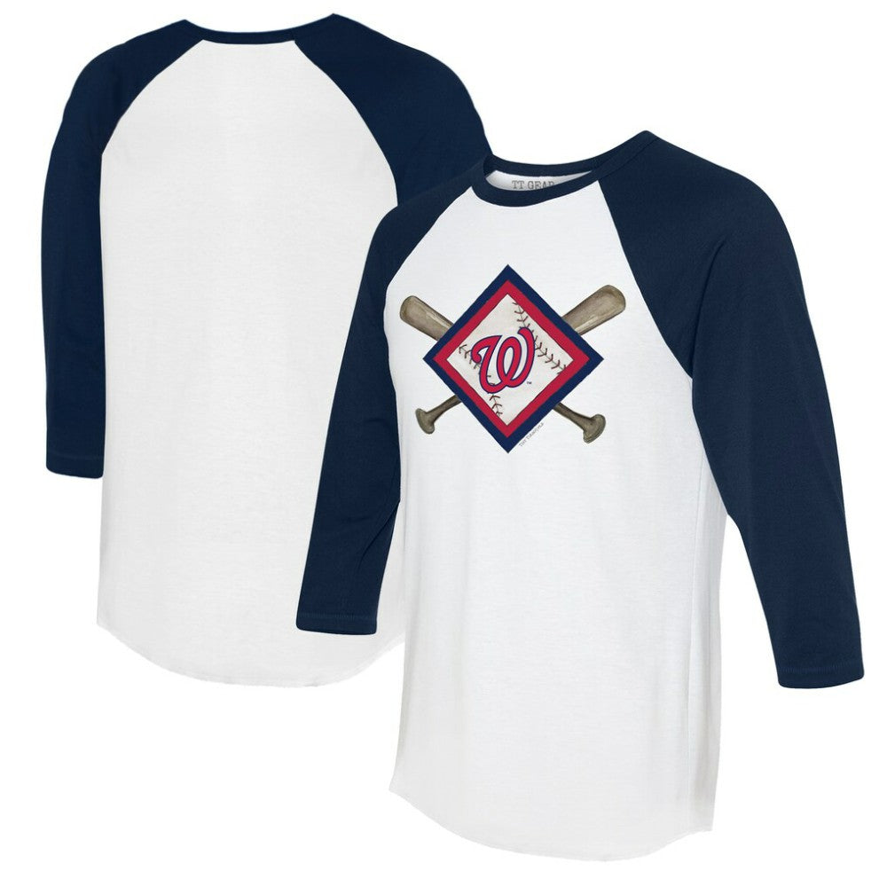 Washington Nationals Tiny Turnip Women's Diamond Cross Bats 3/4-Sleeve Raglan T-Shirt - White/Navy