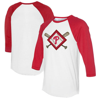 Philadelphia Phillies Tiny Turnip Women's Diamond Cross Bats 3/4-Sleeve Raglan T-Shirt - White/Red