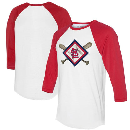 St. Louis Cardinals Tiny Turnip Women's Diamond Cross Bats 3/4-Sleeve Raglan T-Shirt - White/Red