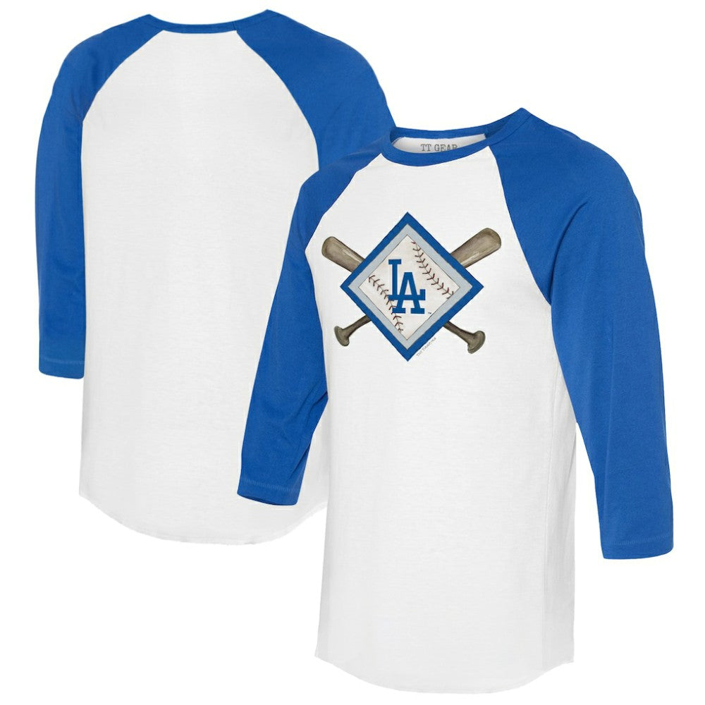 Los Angeles Dodgers Tiny Turnip Women's Diamond Cross Bats 3/4-Sleeve Raglan T-Shirt - White/Royal