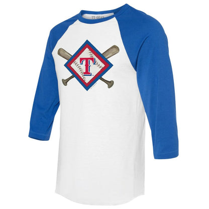 Texas Rangers Tiny Turnip Women's Diamond Cross Bats 3/4-Sleeve Raglan T-Shirt - White/Royal