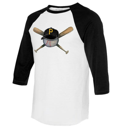 Pittsburgh Pirates Tiny Turnip Women's Hat Crossbats 3/4-Sleeve Raglan T-Shirt - White/Black